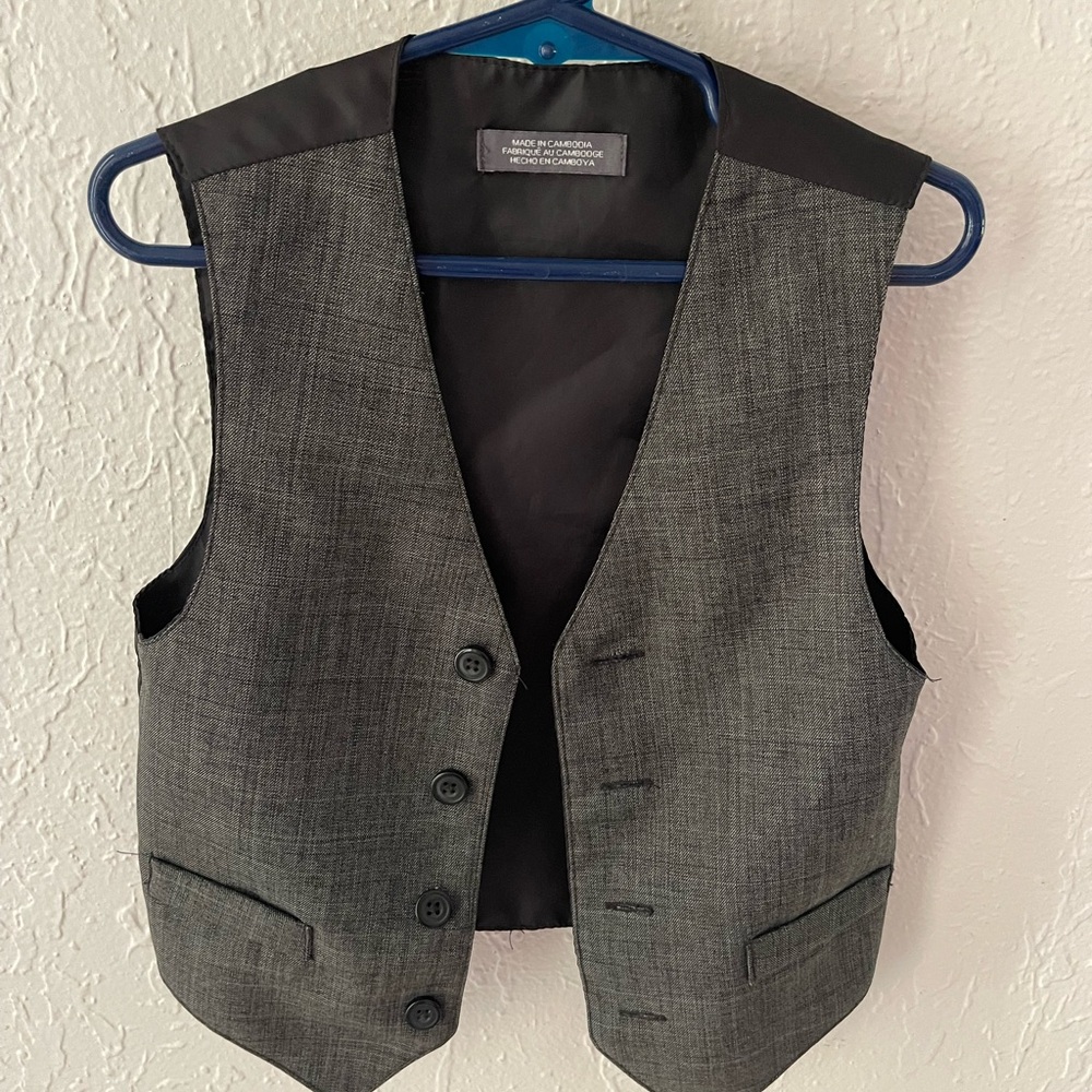 Kids Gray Wool-Blend Vest with Subtle Plaid Pattern